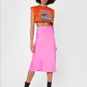 NWT* Nasty Gal pink midi satin skirt
